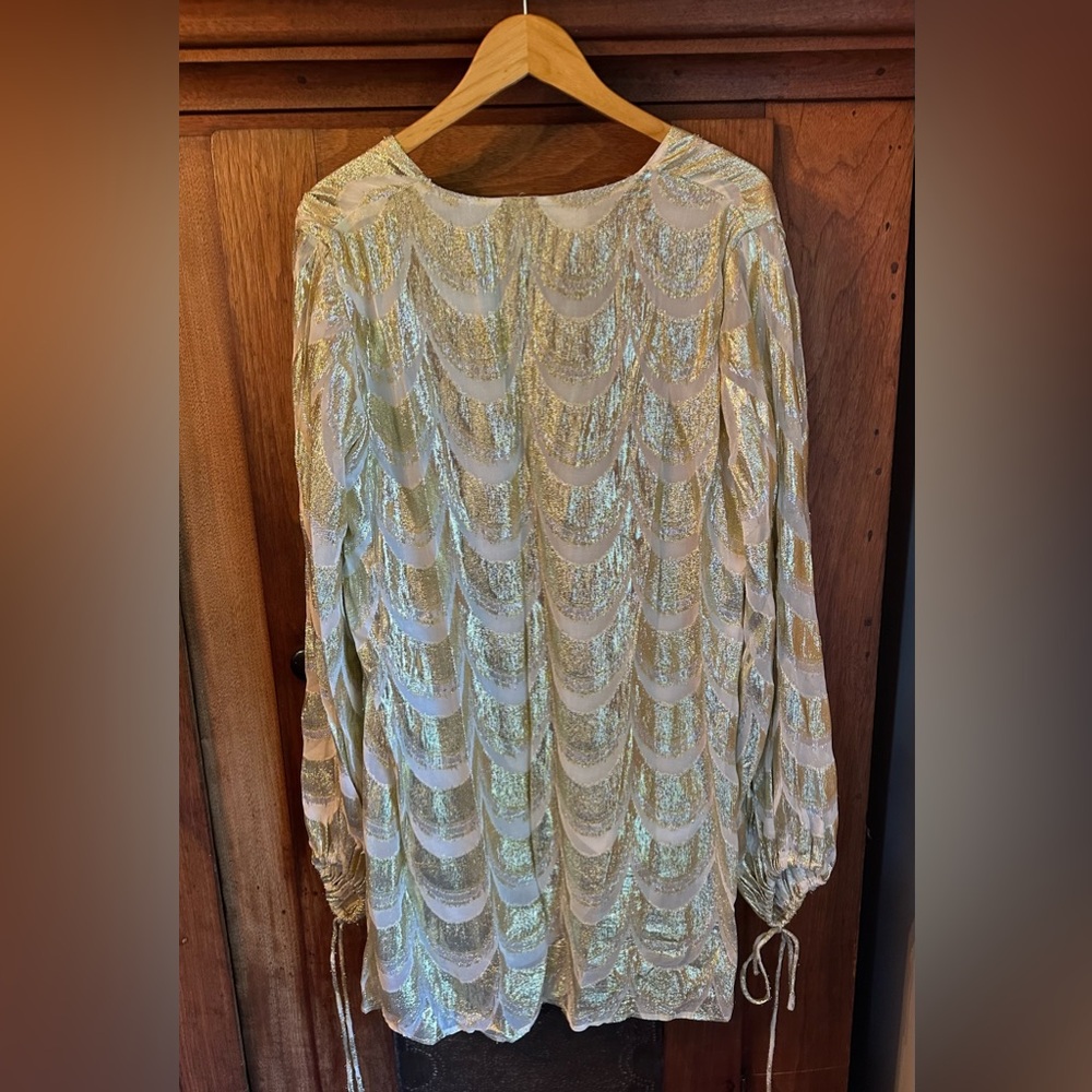 EUC Jens Pirate Booty for Free People Long Sleeve Gold Metallic Dress Size XL. - Picture 2 of 7